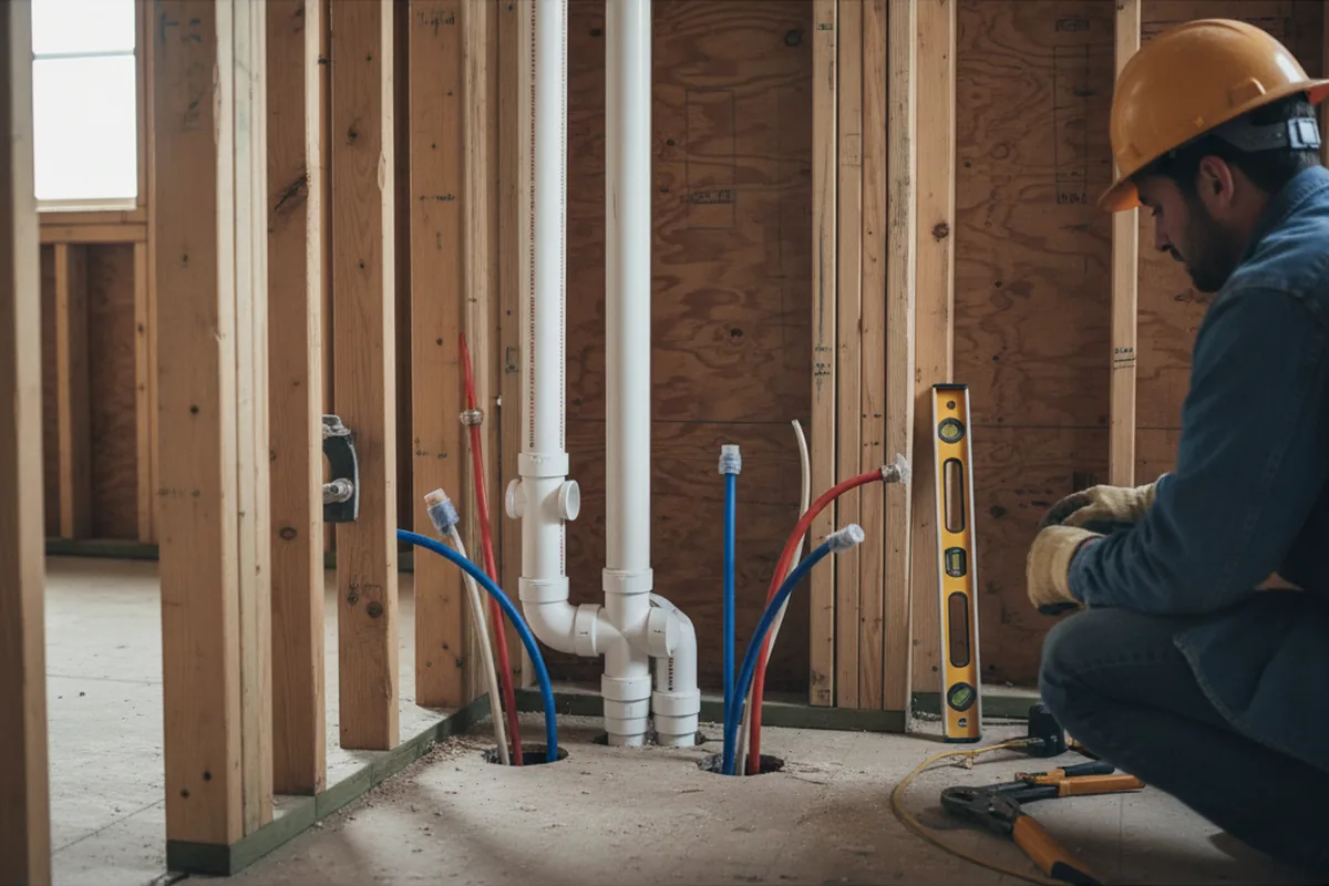 Drain and supply rough-in during Sump Pump Repair in Maple Hill